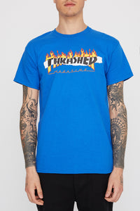 Thrasher Mens Blue Ripped Logo T-Shirt