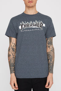 Thrasher Mens Grey Ripped Logo T-Shirt