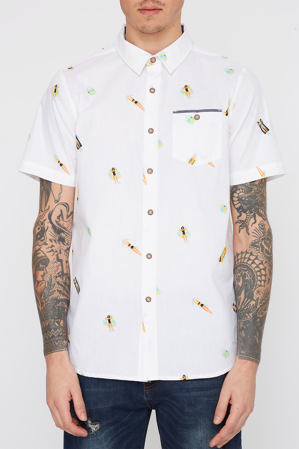 Mens Swimmers Button Up Shirt