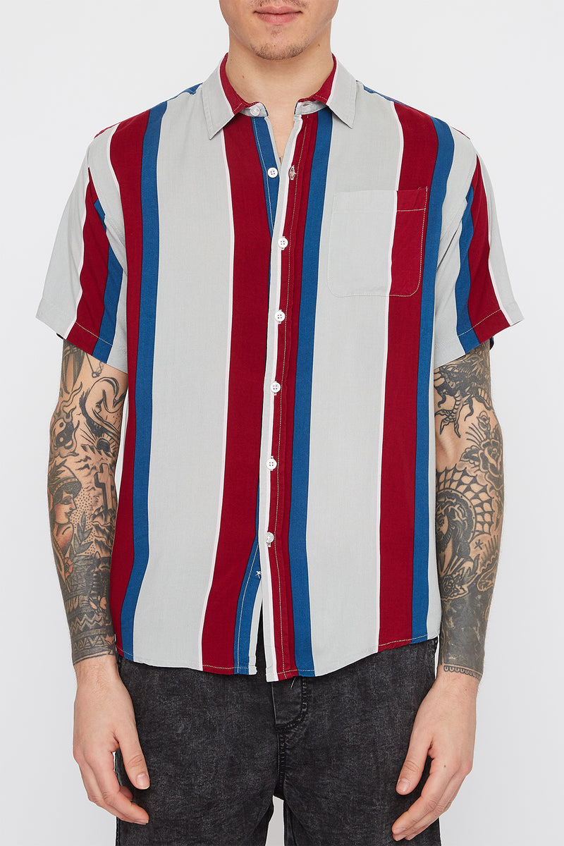 Mens Thick Stripe Bowling Button Up Shirt