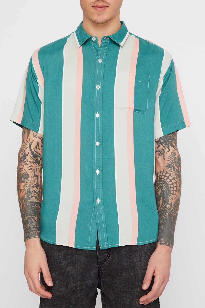 Mens Thick Stripe Bowling Button Up Shirt