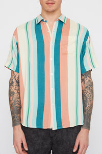 Mens Multi Stripe Bowling Button Up Shirt