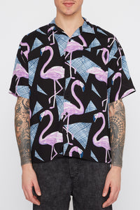 Mens Flamingo Bowling Button Up Shirt