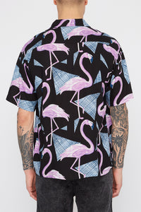 Mens Flamingo Bowling Button Up Shirt