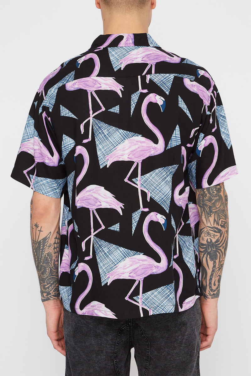 Mens Flamingo Bowling Button Up Shirt