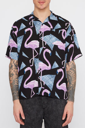 Mens Flamingo Bowling Button Up Shirt