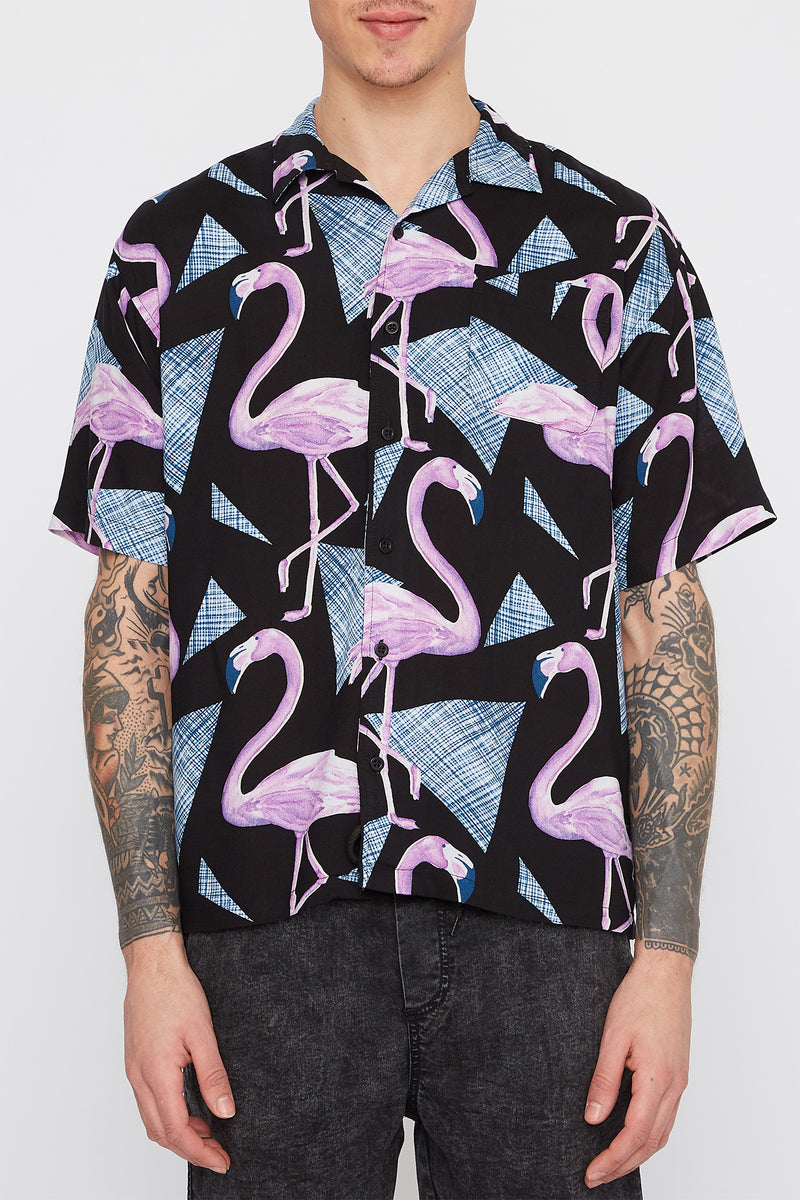 Mens Flamingo Bowling Button Up Shirt