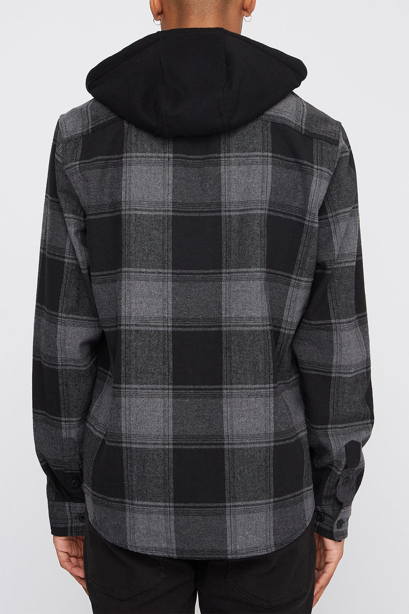 West49 Mens Hooded Flannel Plaid Button-Up Shirt