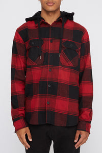 West49 Mens Hooded Flannel Plaid Button-Up Shirt