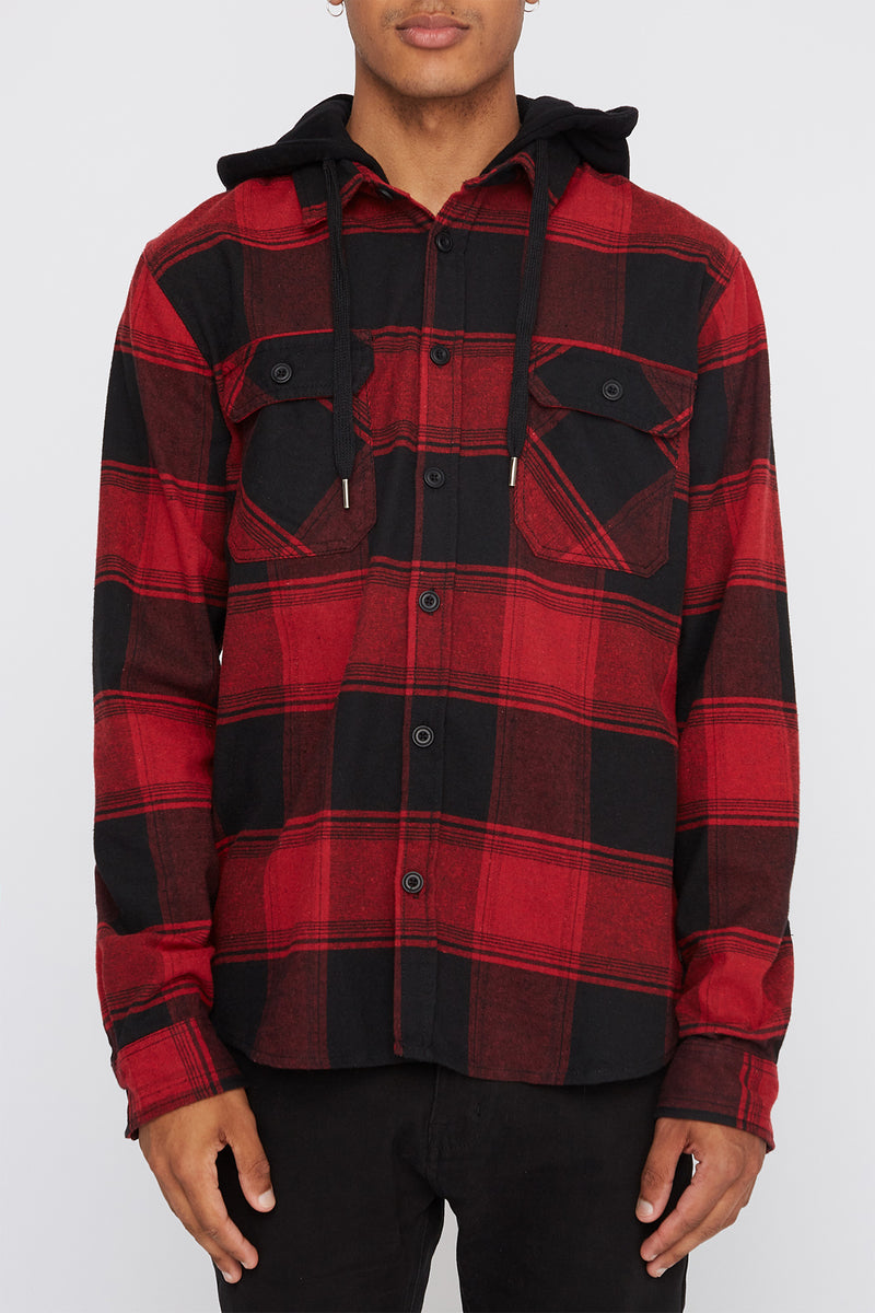 West49 Mens Hooded Flannel Plaid Button-Up Shirt