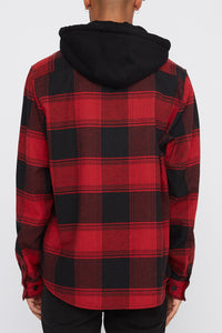 West49 Mens Hooded Flannel Plaid Button-Up Shirt