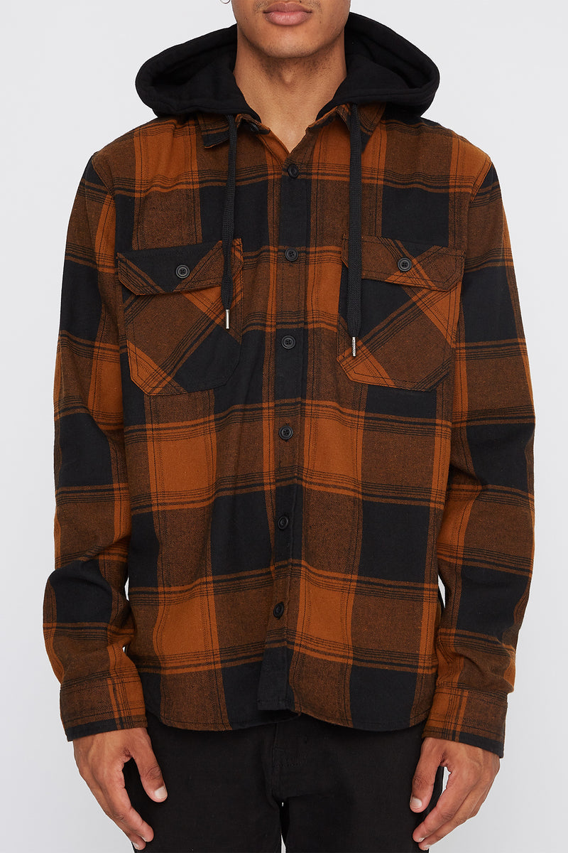 West49 Mens Hooded Flannel Plaid Button-Up Shirt