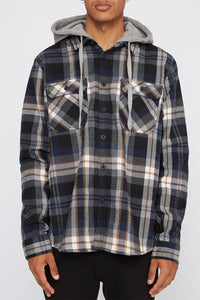 West49 Mens Hooded Flannel Plaid Shirt