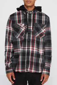 West49 Mens Hooded Flannel Plaid Shirt