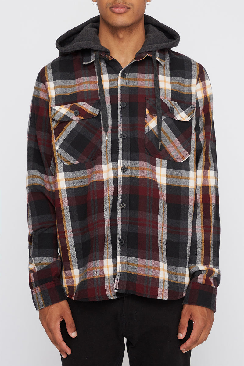 West49 Mens Hooded Flannel Plaid Shirt