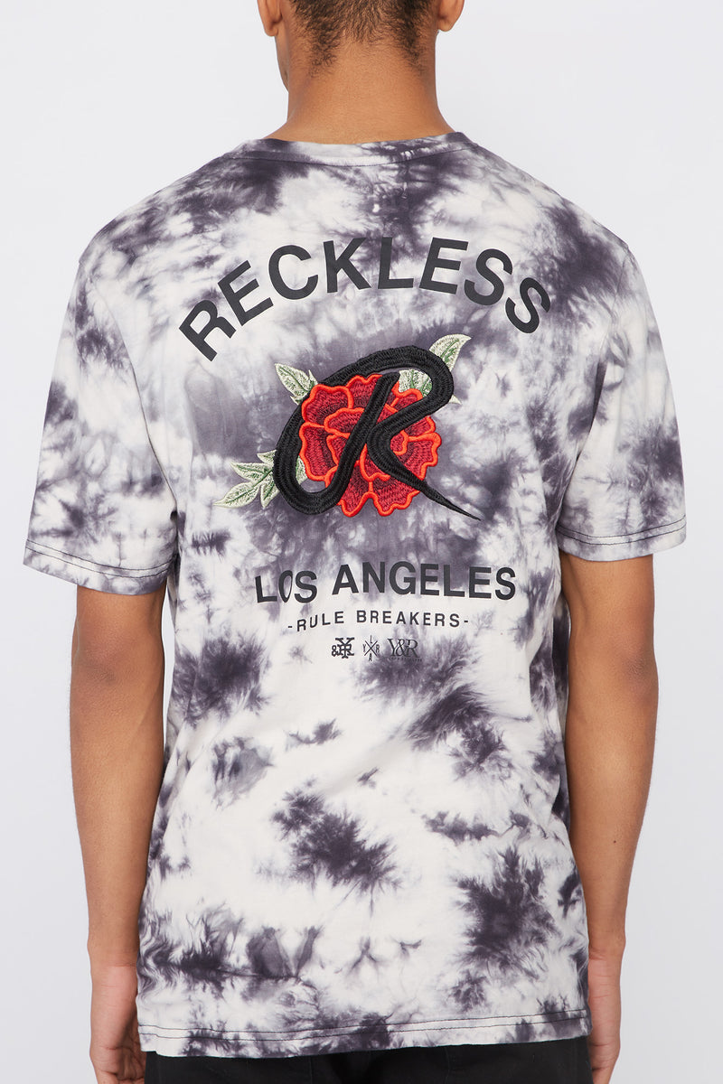 Young & Reckless Mens Embroidered Rose Tie-Dye T-Shirt