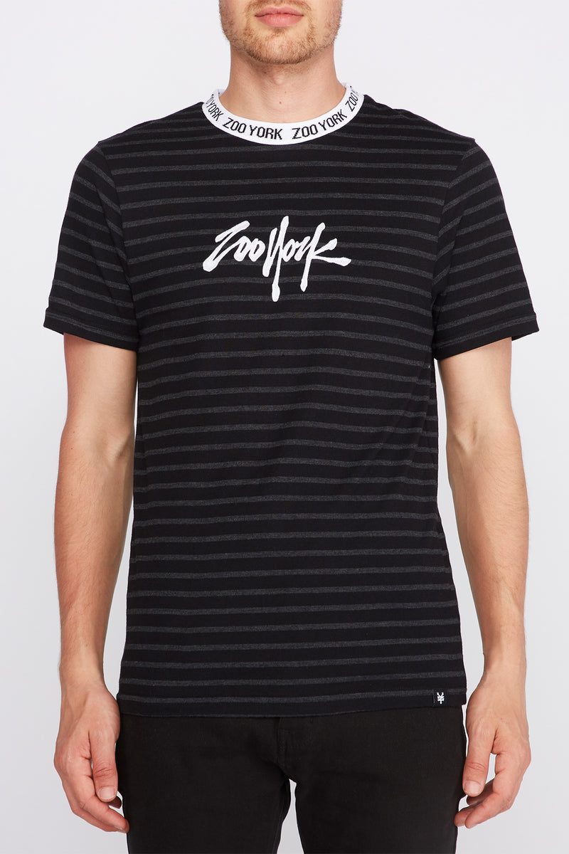 Zoo York Mens Striped Embroidered Logo T-Shirt