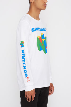 Mens Nintendo64 Logo White Long Sleeve Shirt