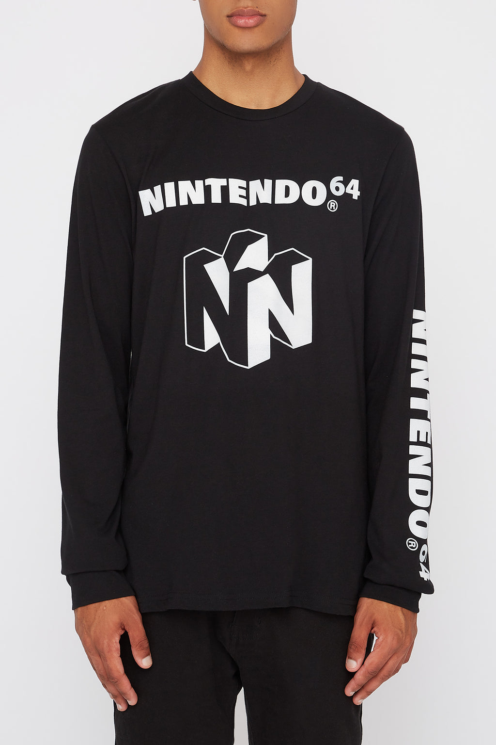 Mens Nintendo64 Logo Black Long Sleeve Shirt