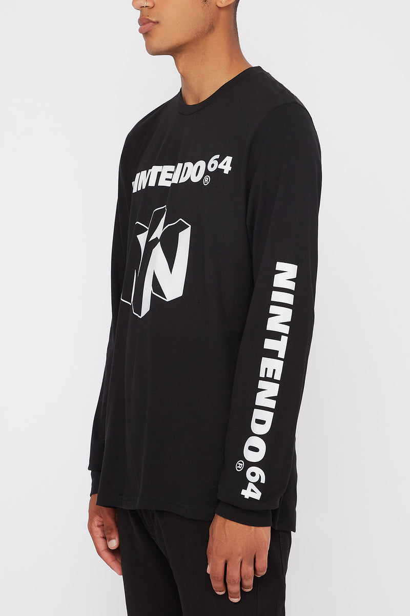 Mens Nintendo64 Logo Black Long Sleeve Shirt