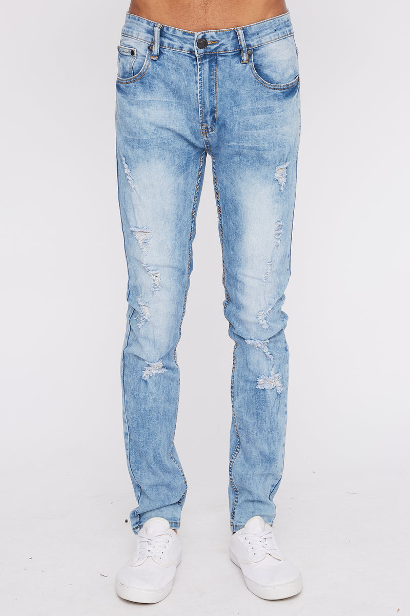 Zoo York Mens Light Wash Distressed Skinny Jeans