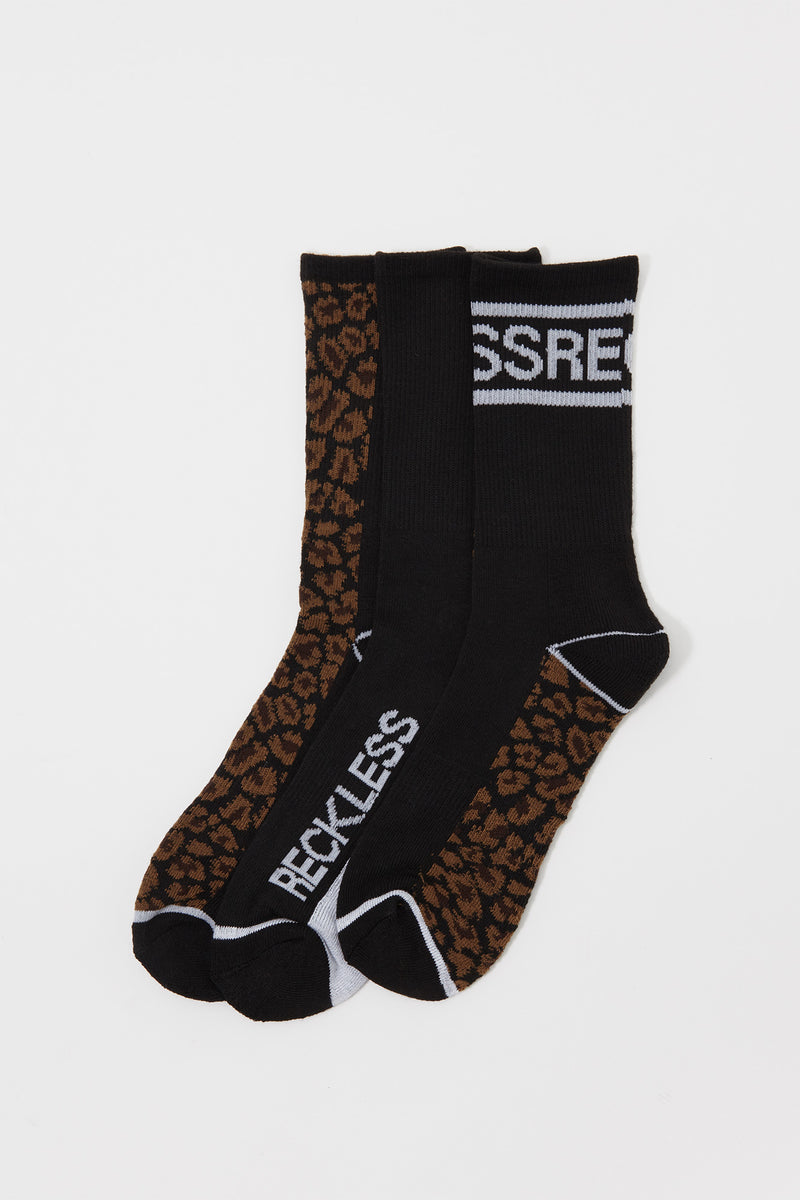 Young & Reckless Mens 3-Pack Leopard Crew Socks