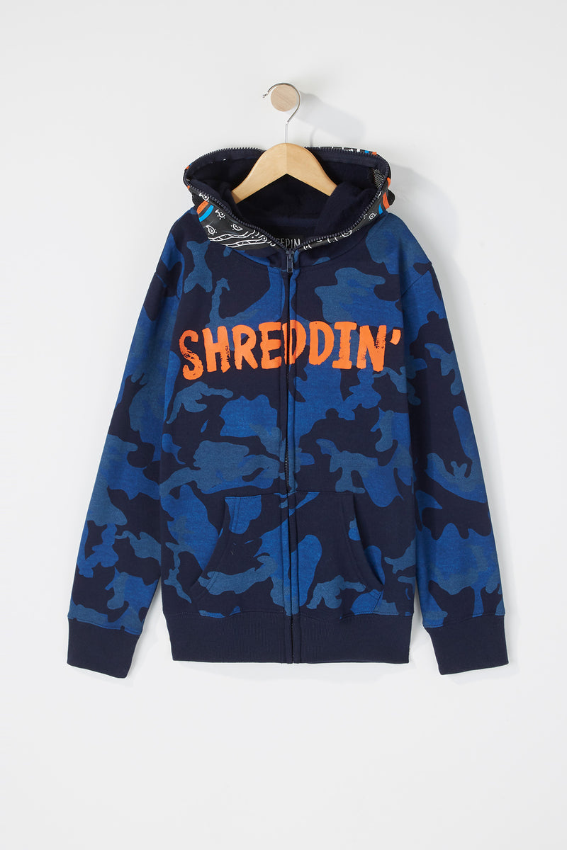 Boys Camo Shreddin' Snowboarder Peeper Hoodie